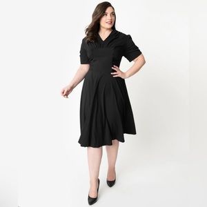 Unique Vintage 1940’s style black short sleeve Camilla Midi Dress 4X/22-24